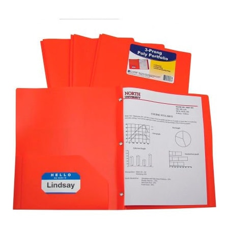 C-Line Products C-Line Products Two-Pocket Heavyweight Poly Portfolio Folder with Prongs, Orange, 25 Folders/Set 33962-BX